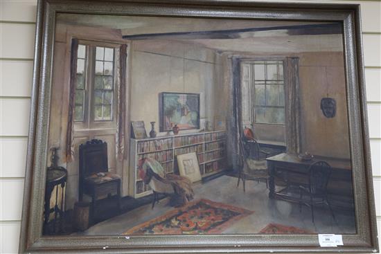 English School, oil on canvas, Interior scene, indistinctly signed and dated, 54 x 74cm